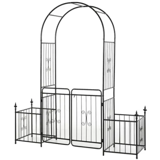 Gulches 86" Garden Arbor Arch Gate with Trellis Sides for Climbing Plants, Wedding Ceremony Decorations, Grape Vines with Locking Doors, Black image {5}