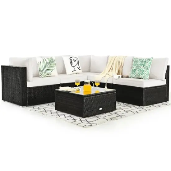 Costway 6PCS Patio Rattan Furniture Set Cushioned Sofa Coffee Table Garden image {8}