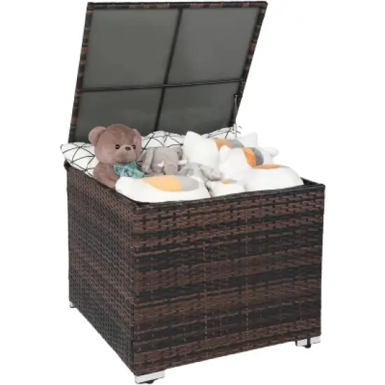 VINGLI 88 Gallon Outdoor Rattan Deck Box With Adjustable Feet, Patio Wicker Storage Box for Garden, Balcony, Porch, Pool, Yard (Brown) image {7}