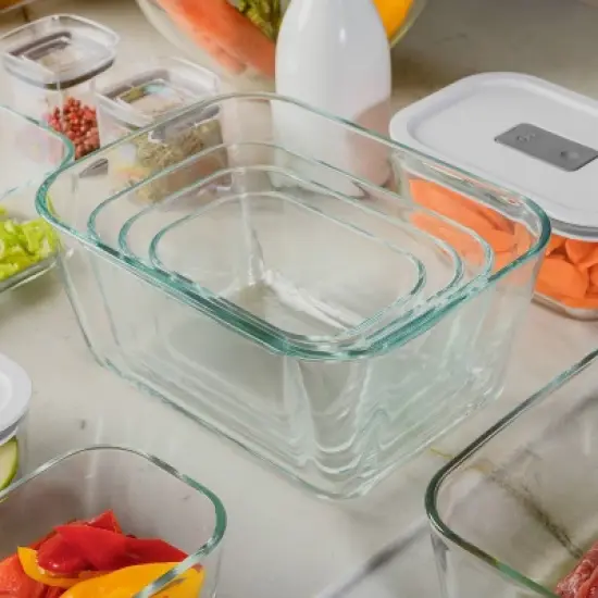 OU Glass Food Storage Container Set 8pc (set of 4) Microwave, Freezer & Dishwasher Safe, Airtight Leak Proof Lid with Microwave Valve, Stackable image {10}