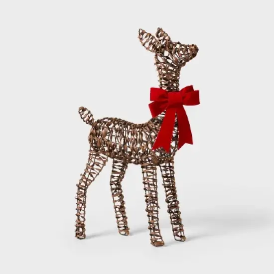 LED Faux Rattan Fawn with Red Bow Christmas Novelty Sculpture Light - Wondershop&trade; image {2}