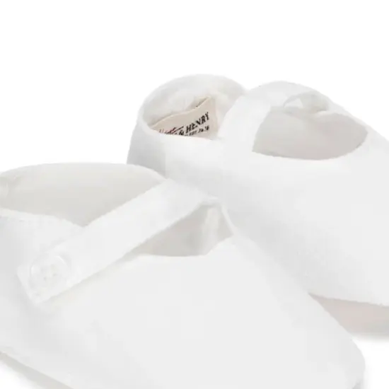Hope & Henry Baby Linen Button Strap Soft Shoe, Soft White Linen Strap, 6-12 Months image {2}