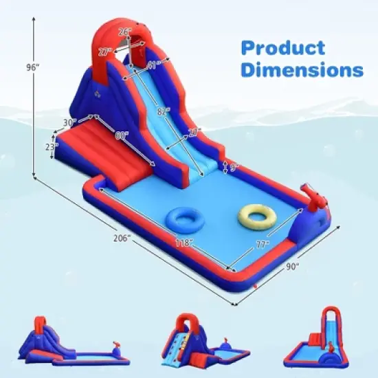 Costway Inflatable Water Slide Park w/ Climb Slide Pool & 2 Swim Rings Blower Excluded image {1}