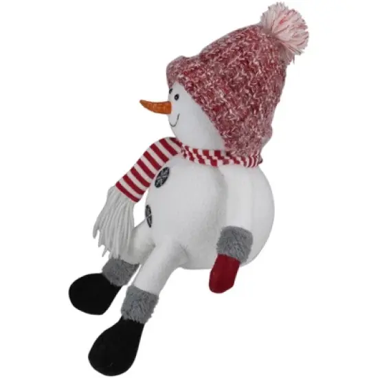 Northlight Sitting Winter Snowman Christmas Decoration - 16" - Red and White image {3}