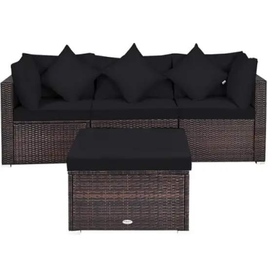 Tangkula 4PCS Rattan Patio Conversation Furniture Set Yard Outdoor w/ Black Cushion image {10}