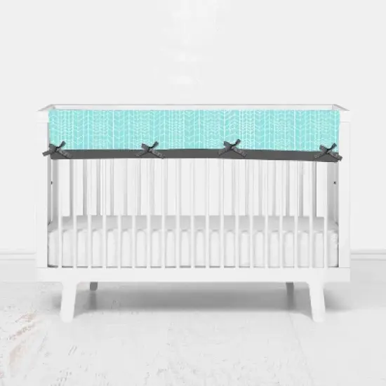 Bacati - Safari Animals Aqua/Orange/Gray Boys Cotton Long Crib Rail Guard Cover image {1}