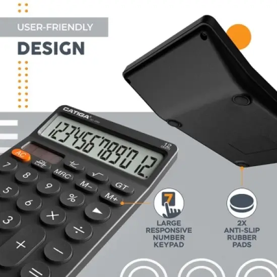 CATIGA 12-Digit Desktop Calculator, Large LCD, Big Buttons, Solar & Battery Dual Power, Standard Functions for Office, Home, School - SD-1292 image {4}