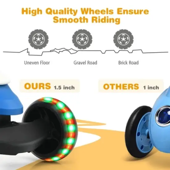 Honeyjoy Portable 3 Wheel Kids Scooter with Gravity Steering System  Purple\Blue\Green image {5}