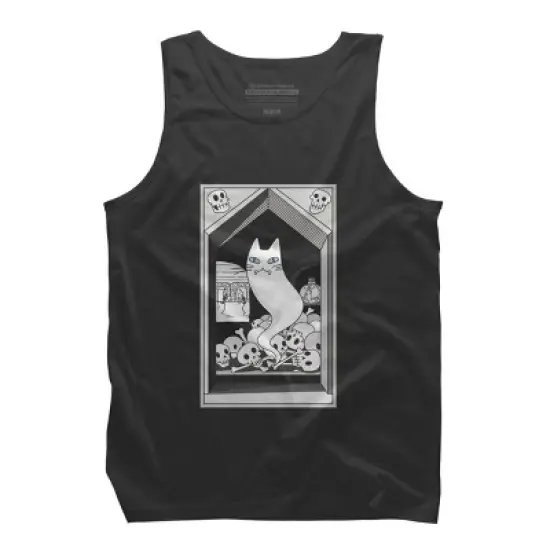 Men's Design By Humans Ghost cat the Keeper of the Crypt By runcatrun Tank Top image {3}