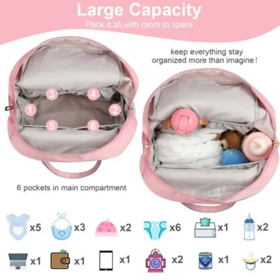 Itopfox Large Capacity Multifunctional Diaper Backpack for Travel & Hospital Use with Multiple Pockets - Pink image {6}