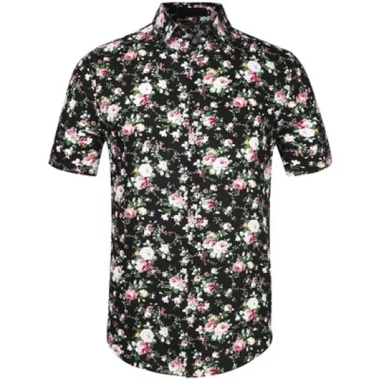 Lars Amadeus Men's Summer Floral Printed Short Sleeves Button Down Beach Hawaiian Shirt image {6}