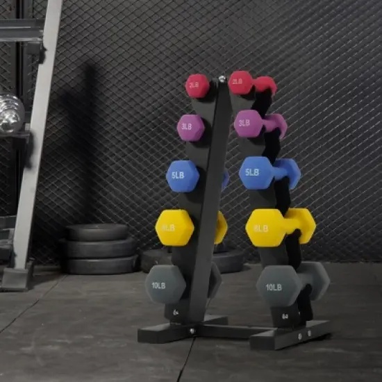 Gulches Color Neoprene Dumbbell Set with Rack, Multiple Weight Options, Set image {3}