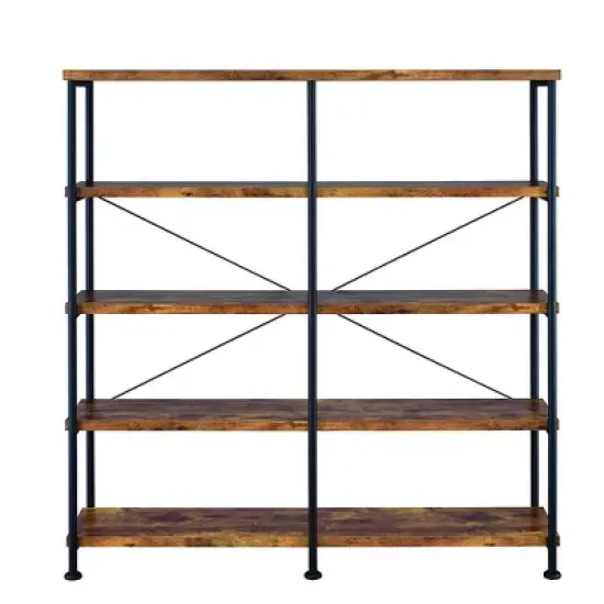 63" Industrial 4 Tier Bookshelf with Particleboard and Metal Frame - Benzara image {1}