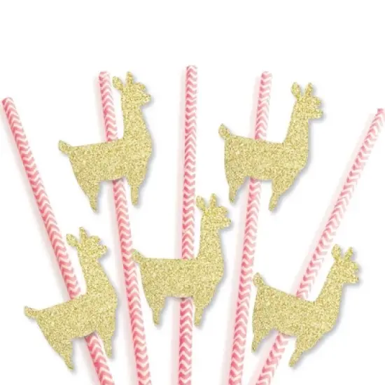 Big Dot of Happiness Gold Glitter Llama Party Straws - No-Mess Real Gold Glitter Cut-Outs & Baby Shower or Birthday Party Paper Straws - Set of 24 image {2}