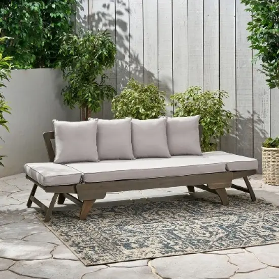 Christopher Knight Home Aldrich Outdoor Acacia Wood Expandable 82" Daybed Sofa with Cushions image {2}
