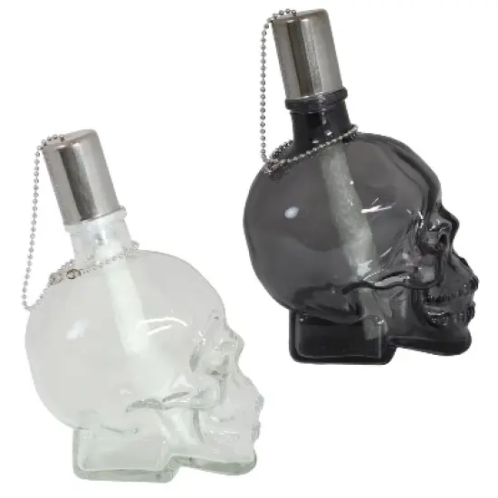 Sunnydaze Grinning Skull Glass Tabletop Torches - Clear and Black image {7}
