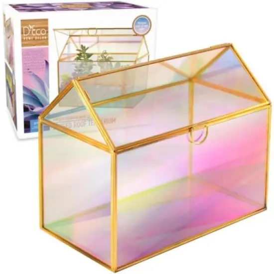 D'Eco Iridescent Glass House Planter Terrarium (10x6x8)- Tabletop Gold Geometric Terrarium - Home, Garden, Office Decor - Gift for Plant Lovers image {5}