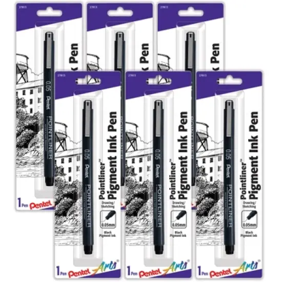 Pentel Arts Pointliner Pen, 0.05mm, Black Pigment Ink, Pack of 6 image {3}