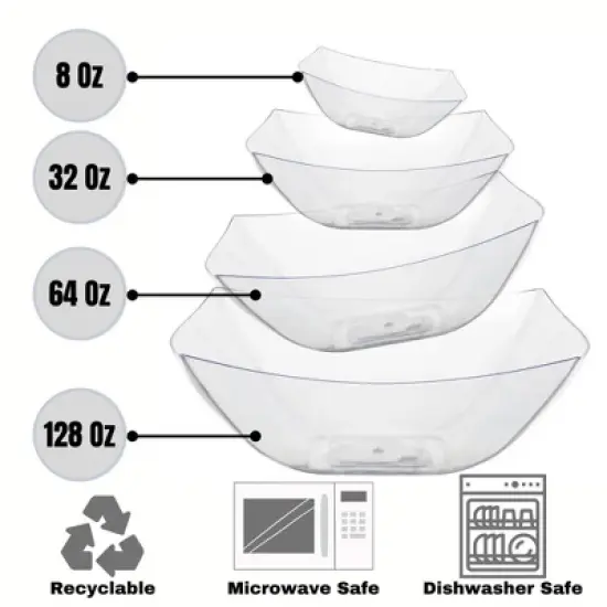 Crown Display Clear Disposable Serving Bowl Squared Convex Bowl - Clear Plastic Bowl for Serving image {3}