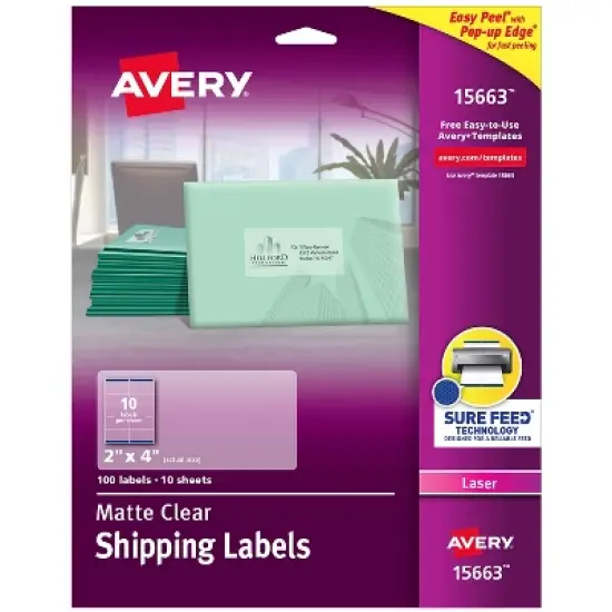 Avery Matte Clear Shipping Labels Sure Feed Technology Laser 2" x 4" 792112 image {9}