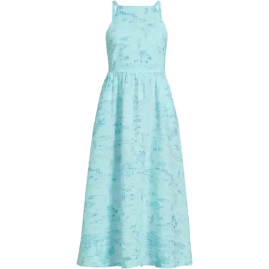 Women's Linen Sleeveless Halter High Neck Midi Dress image {5}