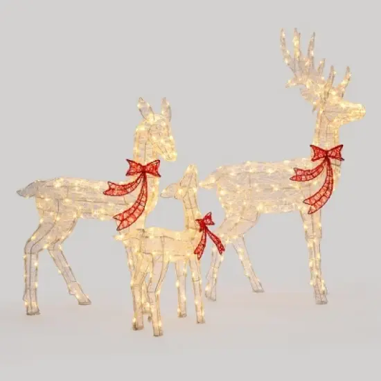 LuxenHome 3-Piece Deer Family Outdoor Holiday Decoration Set with Lights and Timer White, Red image {6}