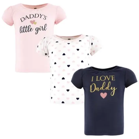 Hudson Baby Infant Girl Short Sleeve T-Shirts, Girl Daddy Pink Navy image {5}