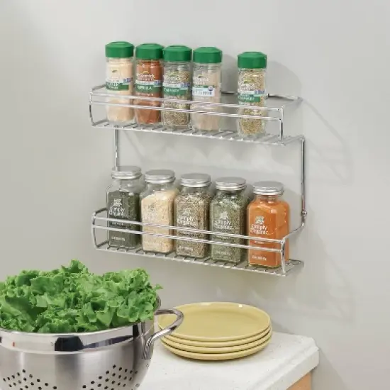 iDESIGN Classico Shelf Wall Mount Spice Organizer Rack for Kitchen Storage Chrome: Plastic, Hand Wash, 6x12x6, Silver image {3}