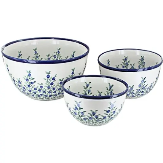 Blue Rose Polish Pottery 1900 Zaklady Mixing Bowl Set image {8}