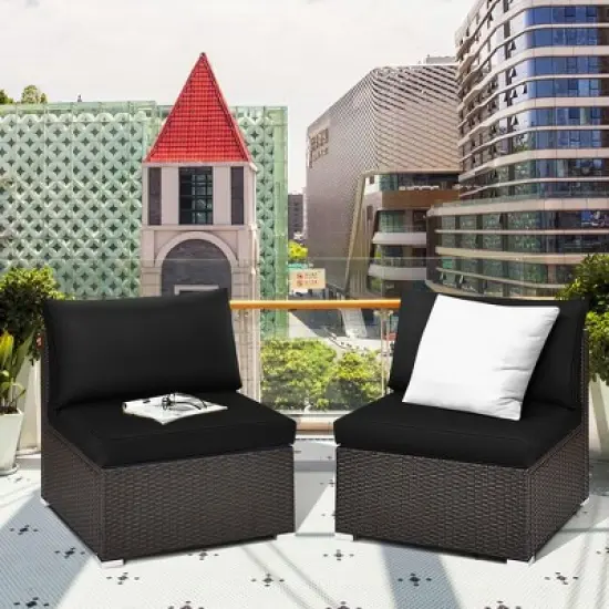 Costway 2PCS Patio Rattan Armless Sofa Sectional Furniture Conversation W/ Cushion image {2}