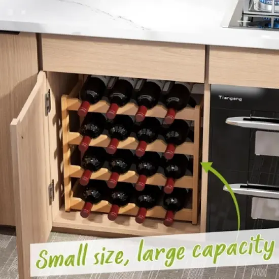 Itopfox Bamboo Wine Rack Storage Cabinet Shelf for 16 Bottles, Countertop Sturdy Kitchen Dining Room Pantry - 4 Tiers (Natural) image {5}