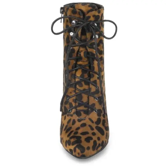 Allegra K Women's Pointy Toe Zip Lace Up Stiletto Heel Ankle Boots image {2}