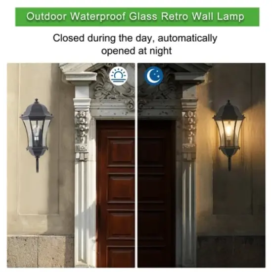 DOMETOUR 27'' Outdoor Wall Lantern, Dusk to Dawn Sensor, Waterproof Light with Clear Glass, Vintage Sconce for Porch, Patio, Entry (No Bulb) image {3}