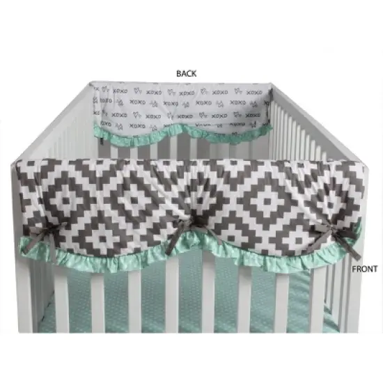 Bacati - Love Gray/Mint set of 2 Small Side Crib Rail Guard Covers image {2}