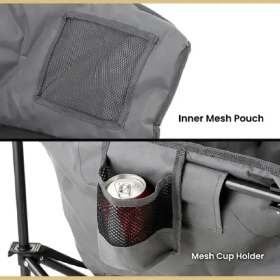 Arrowhead Outdoor Oversized Heavy-Duty Club Folding Camping Chair w/External Pocket, Cup Holder, Portable, Padded, Moon, Round, Bag (Granite Grey) image {2}
