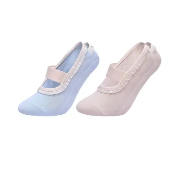 Anna-Kaci Women's Ballet Style Grip Socks with Ruffle Trim and Cross Strap Anti-Slip Sole Yoga and Pilates 2-Pack image {10}