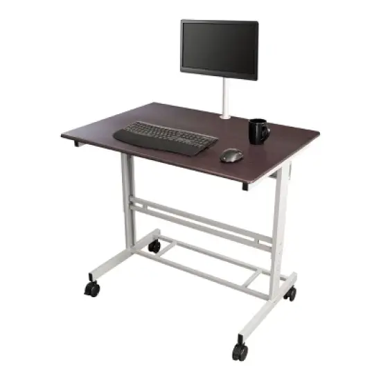 Stand Up Desk Store Rolling Adjustable Height Mobile Standing Desk with Monitor Mount (Silver Frame/Dark Walnut Top, 40" Wide) image {1}