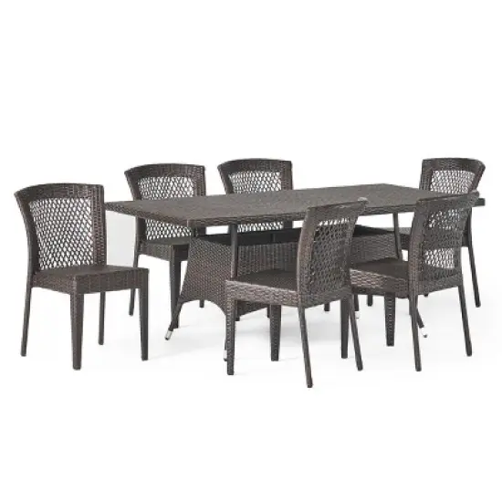 Christopher&nbsp;Knight&nbsp;Home Truda  7 Piece Patio Dining Set with 69" Rattan Table and Stackable Chairs image {1}