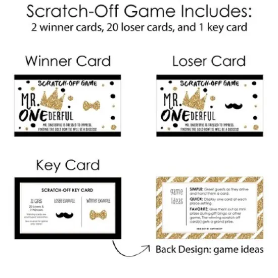 Big Dot of Happiness 1st Birthday Little Mr. Onederful - Boy First Birthday Party Game Scratch Off Cards - 22 Count image {3}