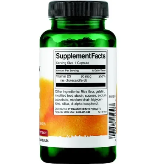 Swanson Vitamin D3 - Higher Potency, Promotes Bone Health & Immune Wellness, Helps Support Weight Management, 2,000 Iu (250 Capsules) image {1}