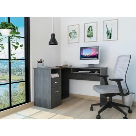 NicBex 47" L Shaped Desk with One Shelf,Corner Computer Desk with Drawers,Study Desk with CPU Storage,Gaming Desk Keyboard Tray for Home Office image {6}