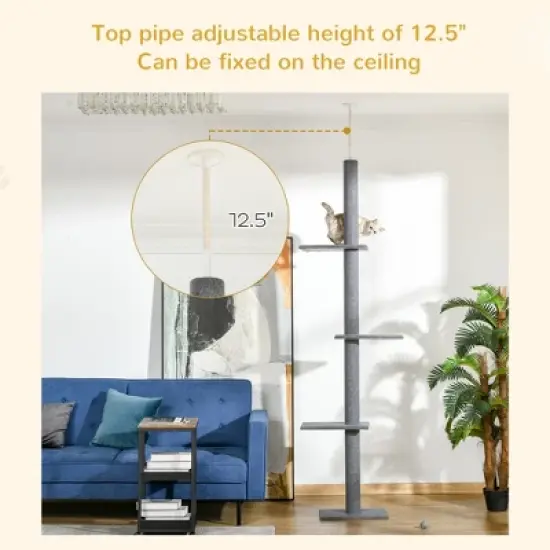 Floor-to-Ceiling Cat Tree Cat Climbing Tower with Sisal-Covered Scratching Posts Natural Cat Tree  Grey image {1}
