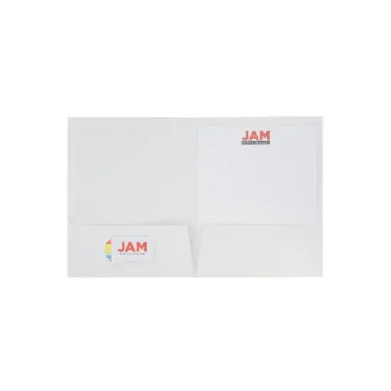 JAM Paper Laminated Glossy 2 Pocket Presentation Folders White 100/Box 385GWHB image {2}