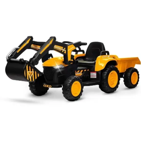 12V 3 in 1 Kids Ride On Excavator & Tractor with Detachable Trailer, Kids Electric Vehicles with Remote Control, Digger, LED Lights, Music image {9}