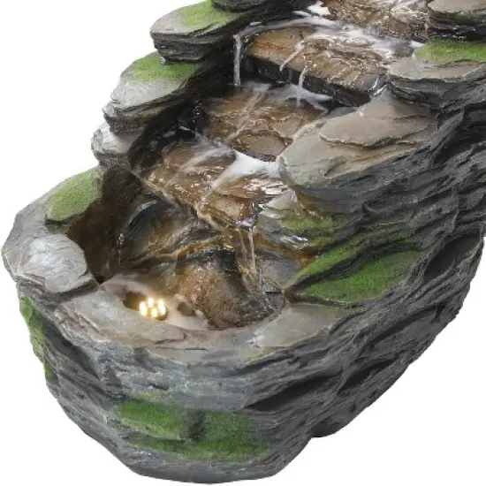 Sunnydaze 14"H Electric Polyresin Shale Falls Outdoor Water Fountain with LED Lights image {8}