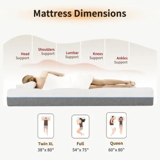 Vipbear 12 Inch TXL/Full/Queen Mdeium Firm Memory Foam Mattress for Pressure Relief Cooling Gel Bed Mattresses with Removable Cover CertiPUR-US image {1}