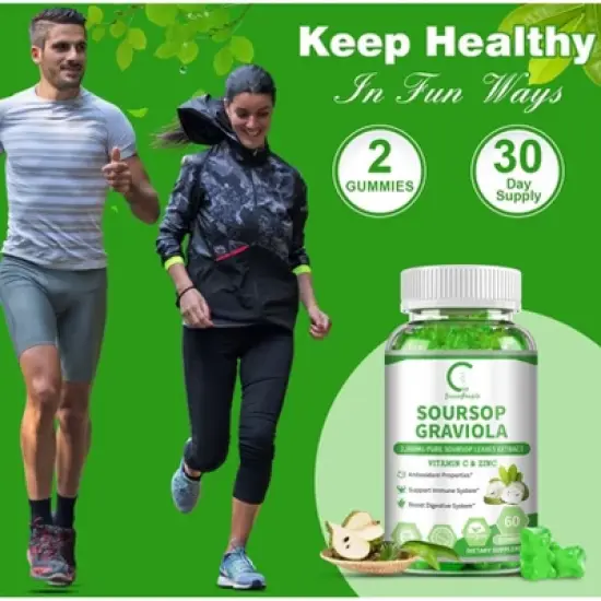 GPGP GreenPeople Soursop Graviola Gummies, Soursop Leaves Extract - Energy Boost, Digestive & Immune Support, Antioxidant - Vegan, Non-GMO - 60 Ct image {5}