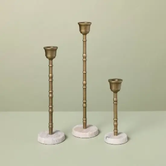 3pc Taper Marble and Brass Candle Holder Set - Hearth & Hand&trade; with Magnolia image {4}