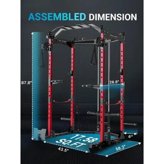 Acekool Power Cage, Multi-Functional Home Gym Squat Rack with Cable System, 1600LB Capacity, Over 20 Attachments, Black image {3}