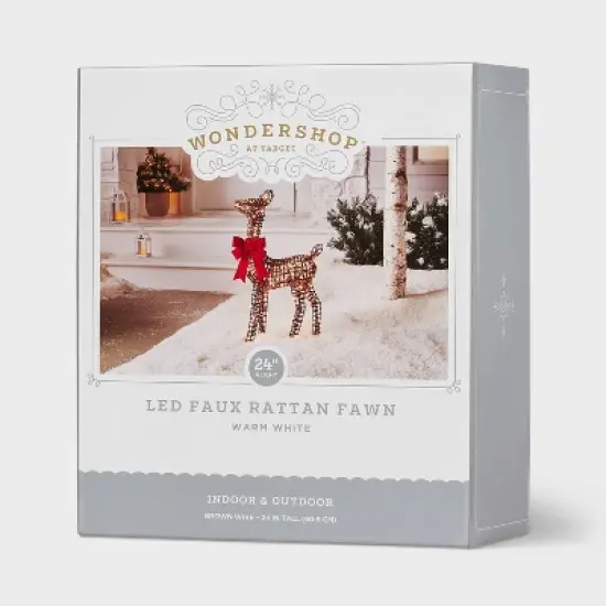 LED Faux Rattan Fawn with Red Bow Christmas Novelty Sculpture Light - Wondershop&trade; image {3}